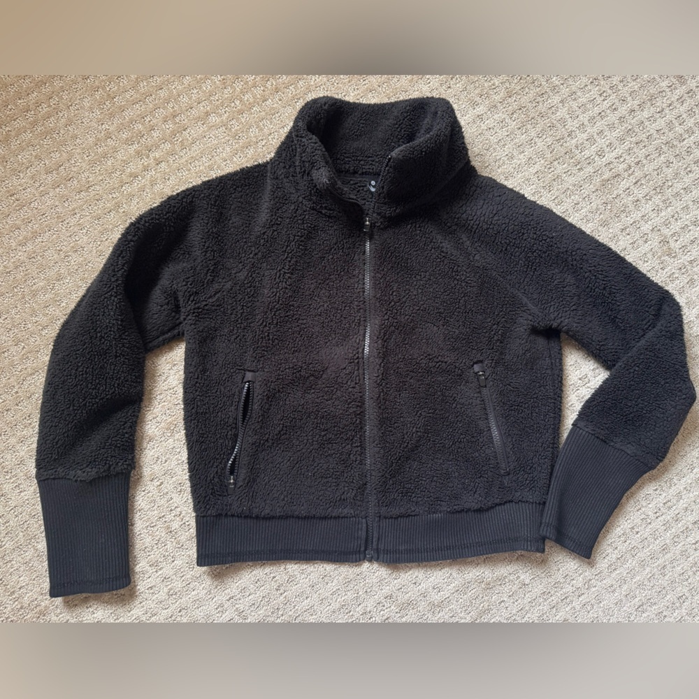 Athleta Black Sherpa Fleece Zip Jacket Womens M Cozy Athleisure